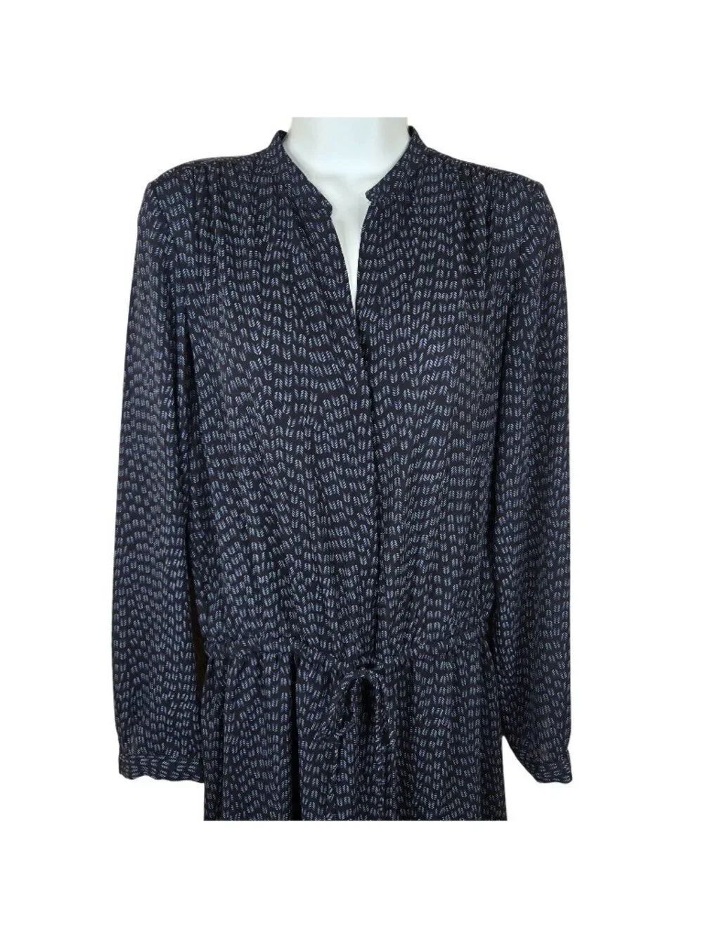 Hilary Radley Dress XS Long Sleeve Navy Blue Drawstring Drop Waist